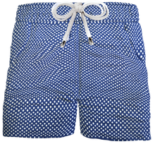 Carica l&#39;immagine nel visualizzatore di Gallery, Shorts Bermuda Pantaloncino puro cotone fantasia Pois blu Shorts 2 tasche laterali Made in Italy
