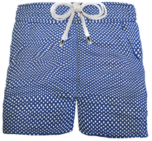 Carica l'immagine nel visualizzatore di Gallery, Shorts Bermuda Pantaloncino puro cotone fantasia Pois blu Shorts 2 tasche laterali Made in Italy