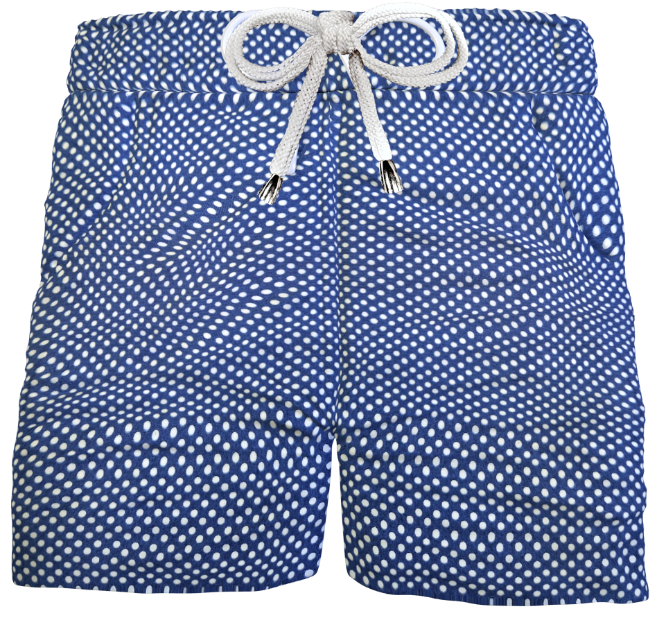 Shorts Bermuda Pantaloncino puro cotone fantasia Pois blu Shorts 2 tasche laterali Made in Italy