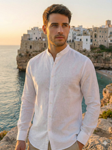 Carica l'immagine nel visualizzatore di Gallery, Camicia di lino Bianca coreana Uomo puro lino 100% Made in Italy