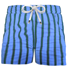Load image into Gallery viewer, Pantaloncino in cotone Shorts Bermuda Fasciato Azzurro Rigato Verde 100% Cotone 2 tasche laterali Made in Italy