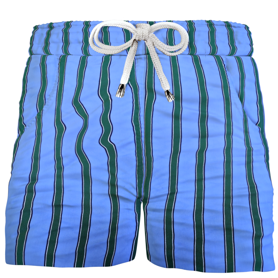 Pantaloncino in cotone Shorts Bermuda Fasciato Azzurro Rigato Verde 100% Cotone 2 tasche laterali Made in Italy