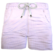 Carica l'immagine nel visualizzatore di Gallery, Bermuda Rigato Rosa Pantaloncino Box Mare puro Cotone titolo 120 pregiato Shorts 2 tasche laterali Made in Italy