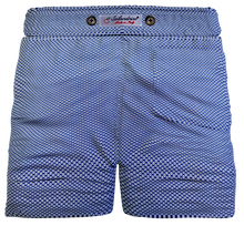 Carica l&#39;immagine nel visualizzatore di Gallery, Pantaloncino Bermuda puro cotone popeline Pois blu Shorts 2 tasche laterali Made in Italy
