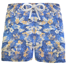 Carica l&#39;immagine nel visualizzatore di Gallery, Pantaloncino in cotone Shorts Bermuda fantasia Hawaii Blue 100% Cotone 2 tasche laterali Made in Italy
