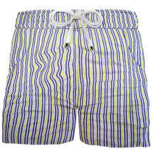 Carica l'immagine nel visualizzatore di Gallery, Pantaloncino Shorts Bermuda fantasia rigato giallo 100% Cotone 2 tasche laterali Made in Italy