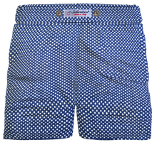 Carica l'immagine nel visualizzatore di Gallery, Shorts Bermuda Pantaloncino puro cotone fantasia Pois blu Shorts 2 tasche laterali Made in Italy