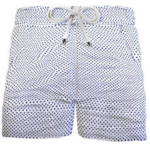 Carica l&#39;immagine nel visualizzatore di Gallery, Pantaloncino  Shorts Bermuda Micro Fantasia blu bianco 100% Cotone 2 tasche laterali Made in Italy
