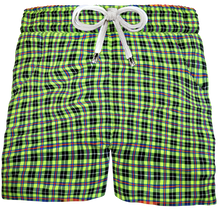 Load image into Gallery viewer, Bermuda Shorts Fantasia check scozzese giallo fluo 100% cotone Pantaloncino 2 tasche laterali Made in Italy