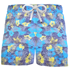 Carica l'immagine nel visualizzatore di Gallery, Pantaloncino Shorts Bermuda fantasia Hawaii Blue Verde 100% Cotone 2 tasche laterali Made in Italy