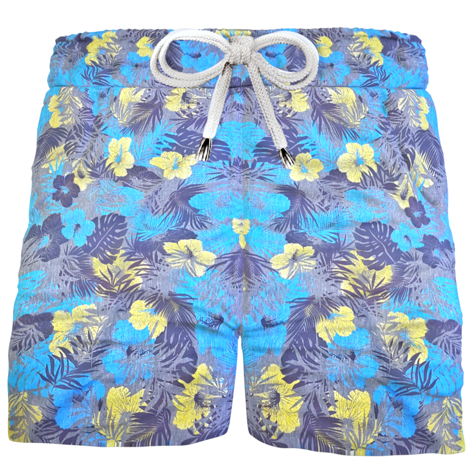 Pantaloncino Shorts Bermuda fantasia Hawaii Blue Verde 100% Cotone 2 tasche laterali Made in Italy