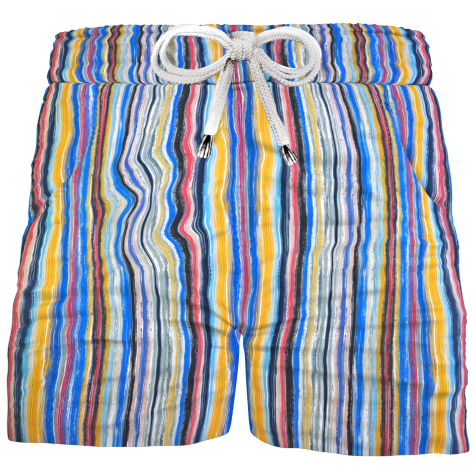 Pantaloncino in cotone Shorts Bermuda fantasia fasciato multicolor rigato Cotone 2 tasche laterali Made in Italy