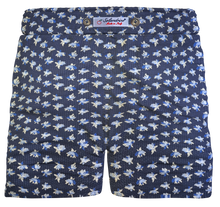 Load image into Gallery viewer, Pantaloncino Shorts Bermuda Fantasia Flower Seersucker Blu 100% cotone 2 tasche laterali Made in Italy