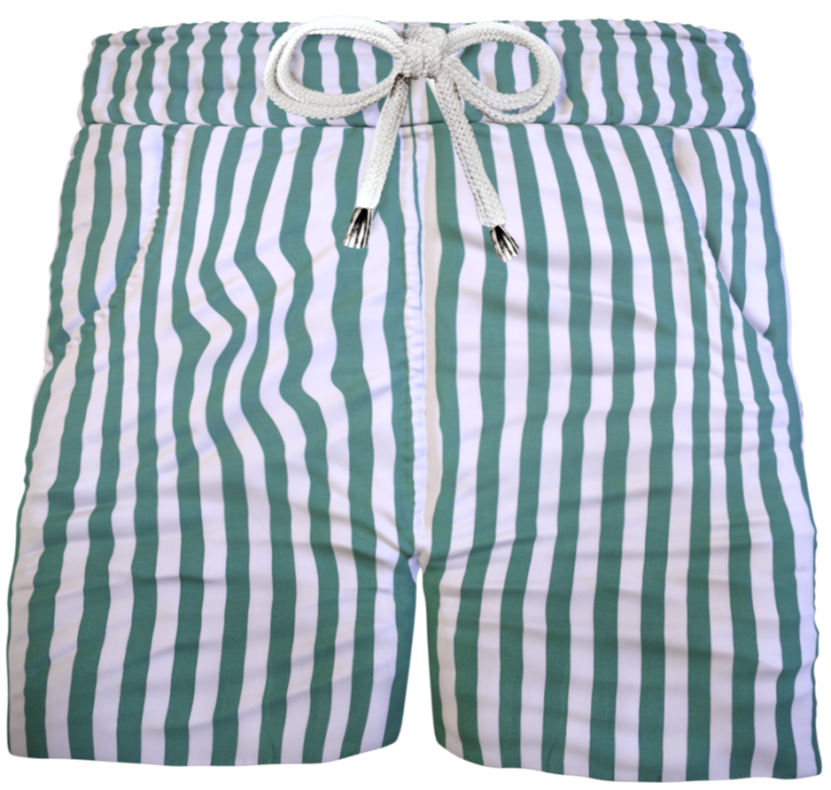 Pantaloncino Shorts Bermuda Fasciato a righe Verde 100% Cotone