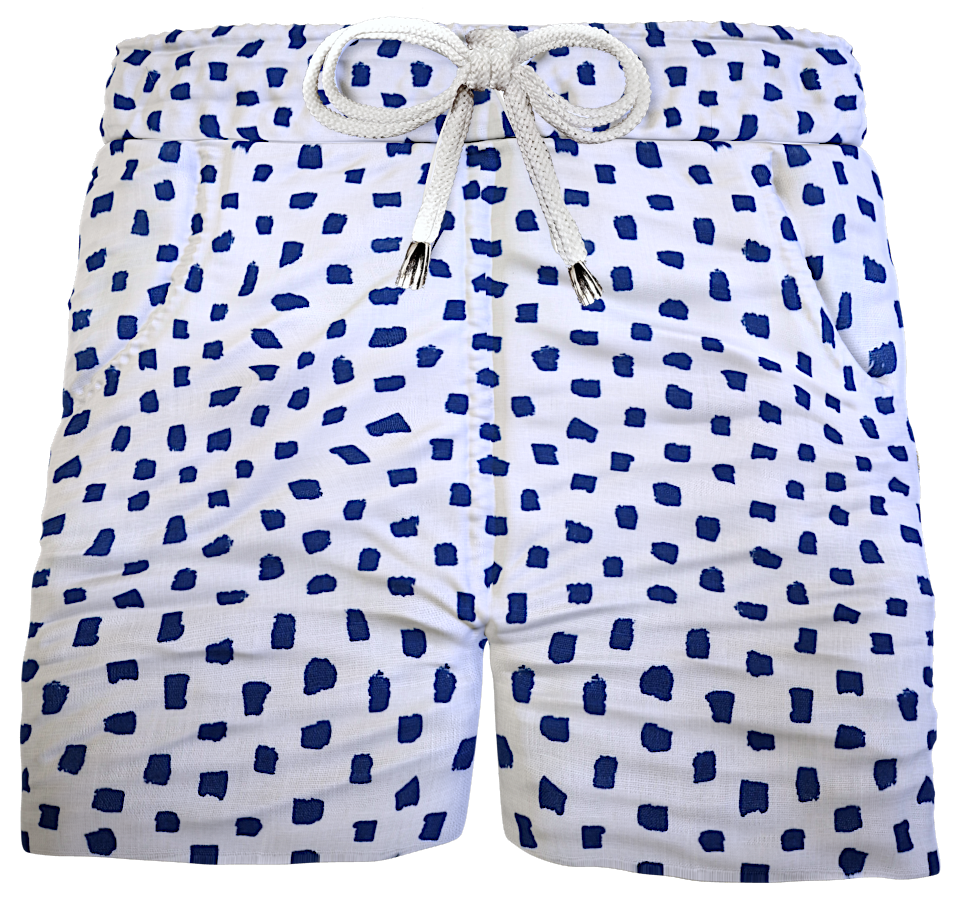 Pantaloncino Shorts Bermuda Micro Fantasia Blu Cotone Lino 2 tasche laterali Made in Italy