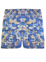 Carica l&#39;immagine nel visualizzatore di Gallery, Pantaloncino in cotone Shorts Bermuda fantasia Hawaii Blue 100% Cotone 2 tasche laterali Made in Italy

