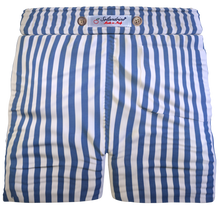 Carica l'immagine nel visualizzatore di Gallery, Pantaloncino Shorts Bermuda Fasciato a righe blu 100% Cotone 2 tasche laterali Made in Italy