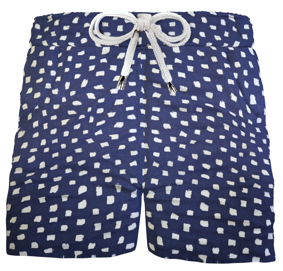 Pantaloncino  Shorts Bermuda Fantasia Blu 100% Cotone Lino 2 tasche laterali Made in Italy