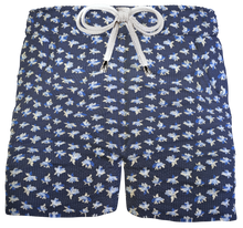 Load image into Gallery viewer, Pantaloncino Shorts Bermuda Fantasia Flower Seersucker Blu 100% cotone 2 tasche laterali Made in Italy