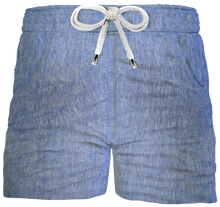 Carica l&#39;immagine nel visualizzatore di Gallery, Bermuda Pantaloncino in Lino azzurro fantasia Shorts 2 tasche laterali Made in Italy
