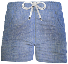 Carica l'immagine nel visualizzatore di Gallery, Bermuda Pantaloncino in Lino azzurro fantasia Shorts 2 tasche laterali Made in Italy
