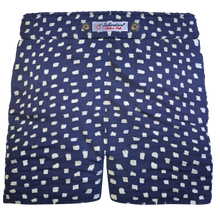 Load image into Gallery viewer, Pantaloncino Shorts Bermuda Fantasia Blu 100% Cotone Lino 2 tasche laterali Made in Italy