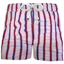 Load image into Gallery viewer, Pantaloncino in cotone Shorts Bermuda fantasia Rigato Rosa Fasciato Rosso 100% Cotone 2 tasche laterali Made in Italy