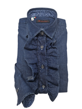 Carica l'immagine nel visualizzatore di Gallery, Camicia Donna con Rouge Denim con Rouge puro cotone DENIM blu made in italy navy blue woman shirt