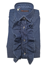 Carica l'immagine nel visualizzatore di Gallery, Camicia Donna con Rouge Denim con Rouge puro cotone DENIM blu made in italy navy blue woman shirt