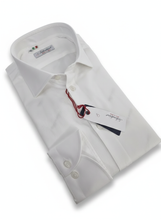 Carica l'immagine nel visualizzatore di Gallery, Camicia Bianca Uomo puro cotone colletto mezzo francese 100% cotone Made in Italy