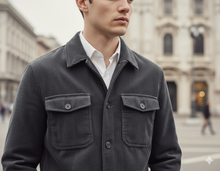 Carica l'immagine nel visualizzatore di Gallery, Giacca Sahariana Field Jacket velluto grigio scuro 4 tasche Overshirt 100% cotone Made in Italy