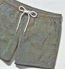 Carica l'immagine nel visualizzatore di Gallery, Boxer bermuda tessuto 100% Cotone fantasia giallo blu costume da bagno Made in Italy Shorts 2 tasche laterali