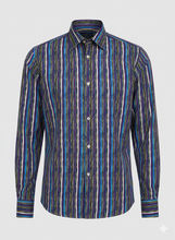 Carica l'immagine nel visualizzatore di Gallery, Camicia Fantasia blu Rigata stampa multicolor Made in Italy
