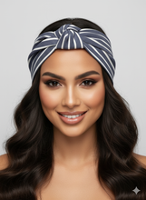 Carica l'immagine nel visualizzatore di Gallery, Turbante fasciato blu in cotone Fascia Capelli Made in Italy Hairband headband