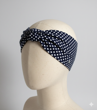 Load image into Gallery viewer, Turbante blu a pois cotone fantasia Made in Italy Fascia Capelli Hairband headband