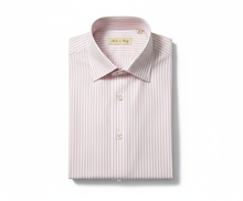 Load image into Gallery viewer, Camicia Uomo a righe rosa rigato popeline titolo 120 alta qualità elegante puro cotone colletto mezzo francese oxford Made in Italy