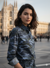 Carica l'immagine nel visualizzatore di Gallery, Camicia Donna Slim mimetica camouflage Denim puro Cotone Made in Italy