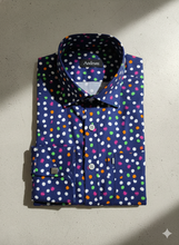 Carica l'immagine nel visualizzatore di Gallery, Camicia cotone stretch blu fantasia pois made in italy