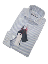 Load image into Gallery viewer, Camicia Rigata Azzurra tessuto Rigato azzurro Made in Italy popeline alta qualità
