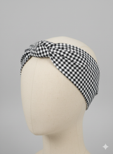 Carica l'immagine nel visualizzatore di Gallery, Turbante a quadretti blu in cotone fantasia Made in Italy Fascia Capelli Hairband headband