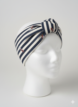 Load image into Gallery viewer, Turbante Rigato blu motoscafo fantasia cotone Fascia Capelli Made in Italy Hairband headband