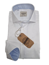 Carica l'immagine nel visualizzatore di Gallery, Camicia Bianca con inserti interno collo polsi rigato azzurro Made in Italy