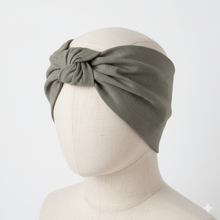 Carica l'immagine nel visualizzatore di Gallery, Turbante in cotone lino verdone cachi Fascia Capelli Made in Italy Hairband headband