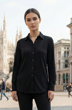 Carica l'immagine nel visualizzatore di Gallery, Camicia Nera Donna Slim puro Cotone fresco jersey Made in Italy