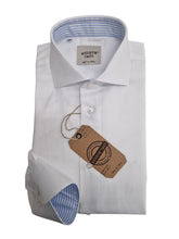 Carica l'immagine nel visualizzatore di Gallery, Camicia Bianca con inserti interno collo polsi rigato azzurro Made in Italy