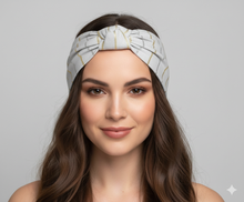 Load image into Gallery viewer, Turbante in Cotone bianco con laminato oro e argento Made in Italy Fascia Capelli Hairband headband