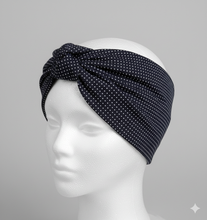 Carica l'immagine nel visualizzatore di Gallery, Turbante blu punta spillo fantasia Made in Italy Fascia Capelli Hairband headband