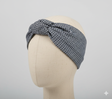 Load image into Gallery viewer, Turbante blu cotone micro fantasia Made in Italy Fascia Capelli Hairband headband