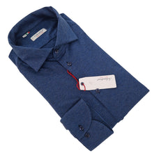 Carica l'immagine nel visualizzatore di Gallery, Polo Camicia blu gessata jersey in maglia puro cotone morbido alta qualità made in italy knit Jersey