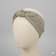 Carica l'immagine nel visualizzatore di Gallery, Turbante in cotone fantasia giallo blu Made in Italy Fascia Capelli Hairband headband